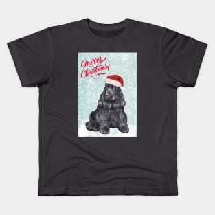 Black Cocker Spaniel Merry Christmas Santa Dog Kids T-Shirt